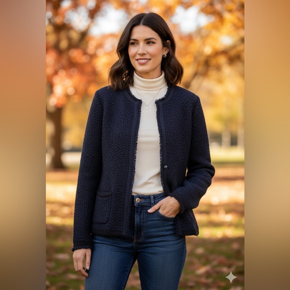 J. McLaughlin Tweed Jacket/Knit Blazer Cotton Modal Wool Mohair Blend, M - Picture 1 of 10